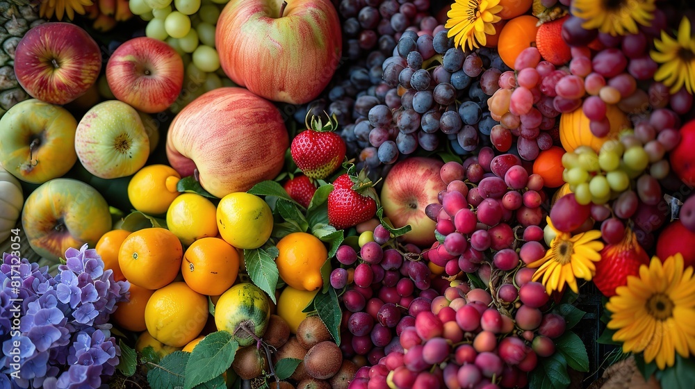 A variety of fresh, healthy fruits like apples, oranges, and bananas alongside colorful vegetables A variety of fresh, healthy fruits like apples, oranges, and bananas alongside colorful vegetables