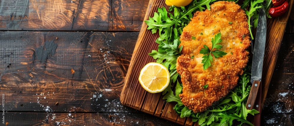 custom made wallpaper toronto digitalTop view of Argentinian milanesa with lemon, using the rule of thirds, with ample copy space, crispy and zesty, high-quality image