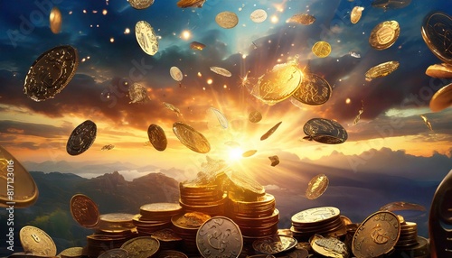 coins falling in the sky photo