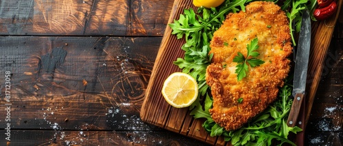 Wallpaper Mural Top view of Argentinian milanesa with lemon, using the rule of thirds, with ample copy space, crispy and zesty, high-quality image Torontodigital.ca