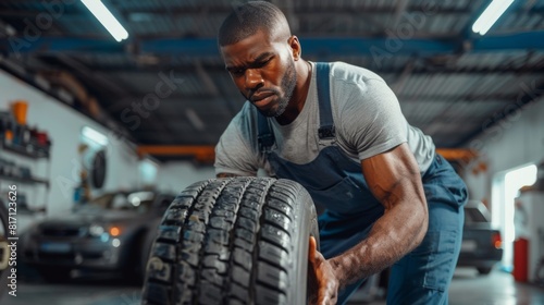 A Man Changing a Car Tire photo