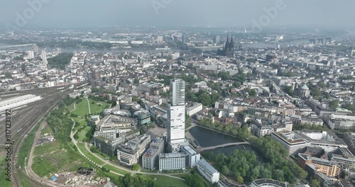Wallpaper Mural Cologne media park, Cologne Germany. High rise office buildings and city urban aerial overview. Torontodigital.ca
