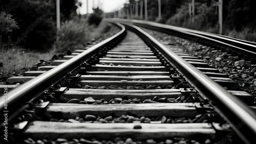 Monochrome railway track perspective Monochrome railway track perspective