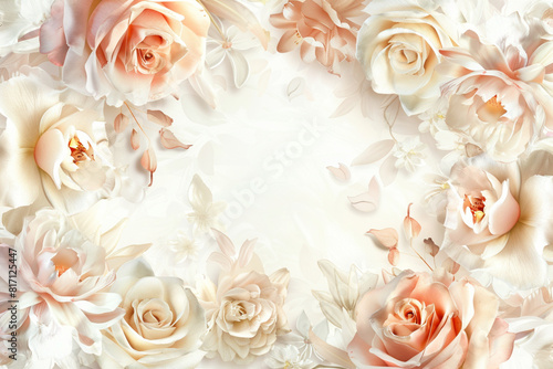 Delicate Romantic Floral Wedding Invitation with Roses, Peonies, and Lilies - Pastel Watercolor Illustration