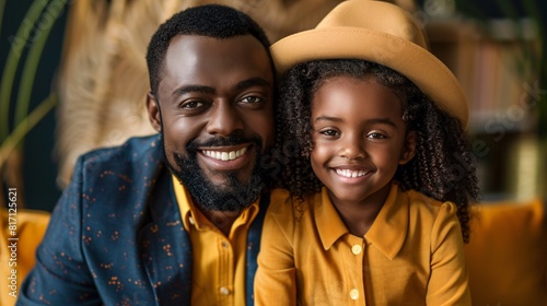 African American father and daughter smiling together photo