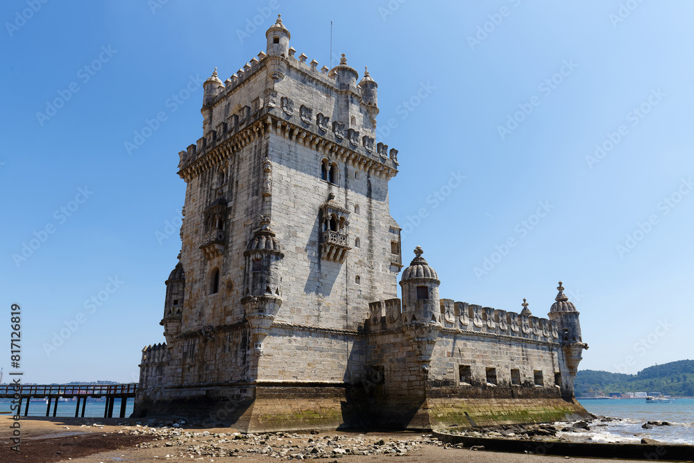 View at the Belem tower at the bank of Tejo River in Lisbon - Portugal