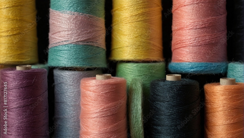 The harmony of thick threads in pastel colors on a black background, the threads are centered The harmony of thick threads in pastel colors on a black background, the threads are centered