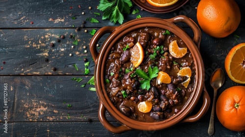 Wallpaper Mural Top view of Brazilian feijoada with oranges, using the rule of thirds, with ample copy space, rich and hearty, high-quality image Torontodigital.ca