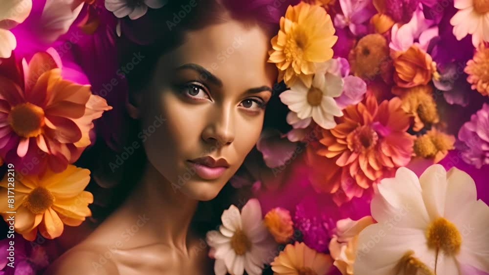 Woman Posing in Field of Flowers Generative AI