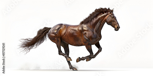 Morgan Horse On White Background. Energetic Horse in Full Run Side View.  horse prancing pure white background high contrast .  