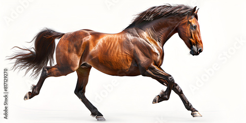 Brown Horse on a white. A horse galloping isolated on a white background. beautiful Horse full body running.  