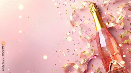 Sparkling Elegance: Champagne Bottle on Pink Background