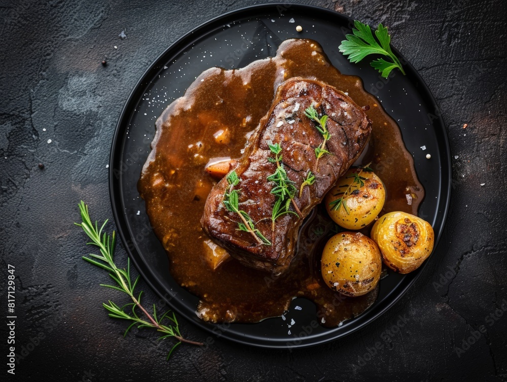 custom made wallpaper toronto digitalTop view of German rouladen with gravy, using the rule of thirds, with ample copy space, hearty and savory, high-quality image