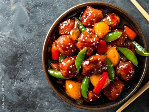 Wallpaper Mural Top view of Chinese sweet and sour pork, using the rule of thirds, with ample copy space Torontodigital.ca