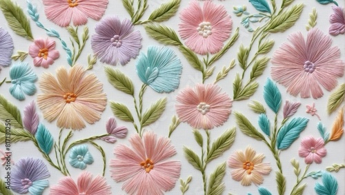 Background wallpaper embroidered with threads in pastel colors