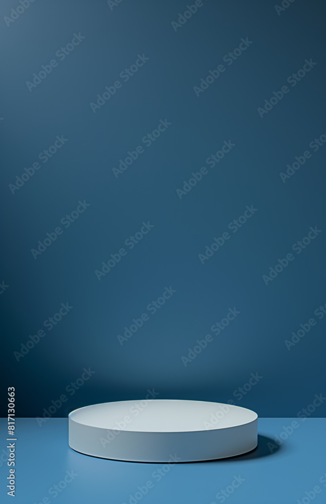 Sleek minimal white podium on blue floor Sleek minimal white podium on blue floor