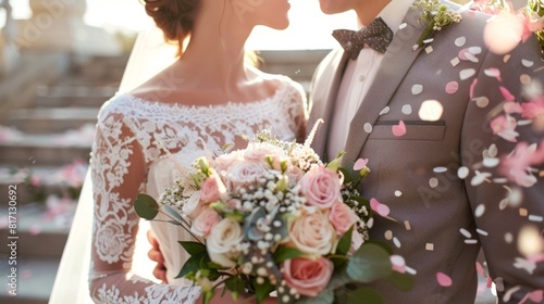 Bride and Groom Embrace Outdoors