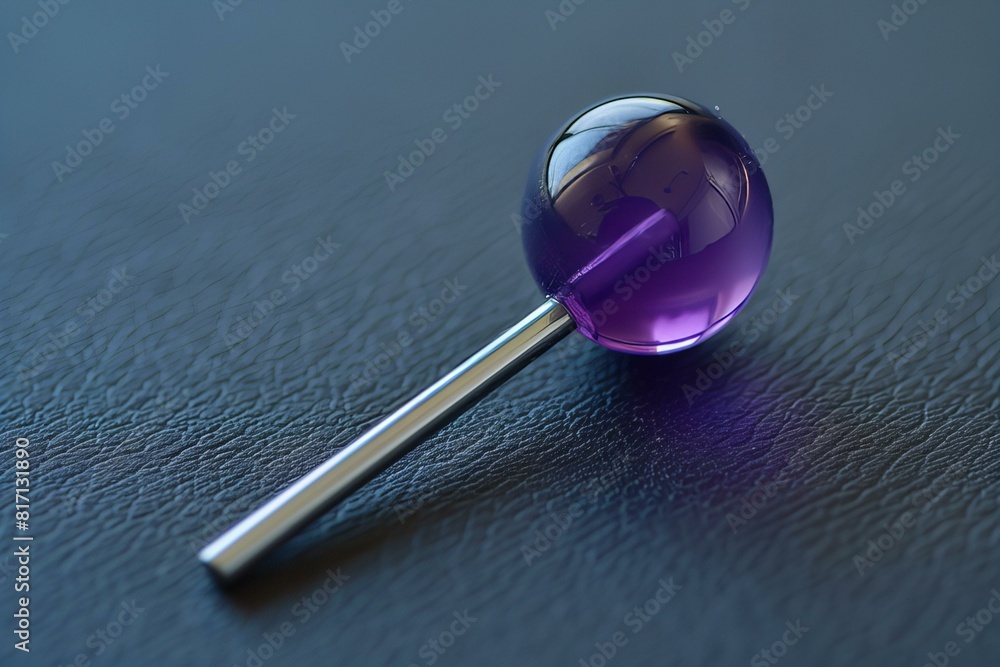 Purple lollipop on a stick on a black surface Purple lollipop on a stick on a black surface