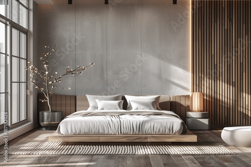 Home mockup modern bedroom interior background 3d render