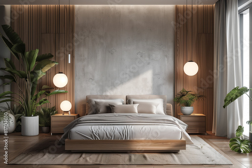 Home mockup modern bedroom interior background 3d render