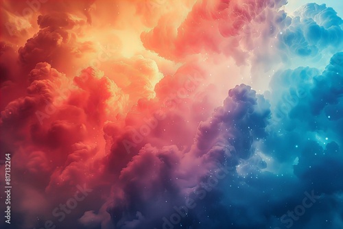 A close up of a colorful cloud filled sky with stars