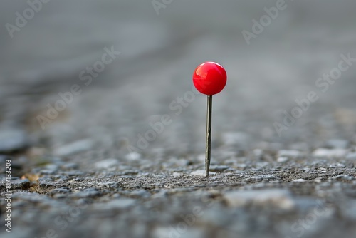 A red pin in the center of a street