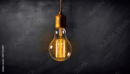 edison light bulb against dark chalkboard 
