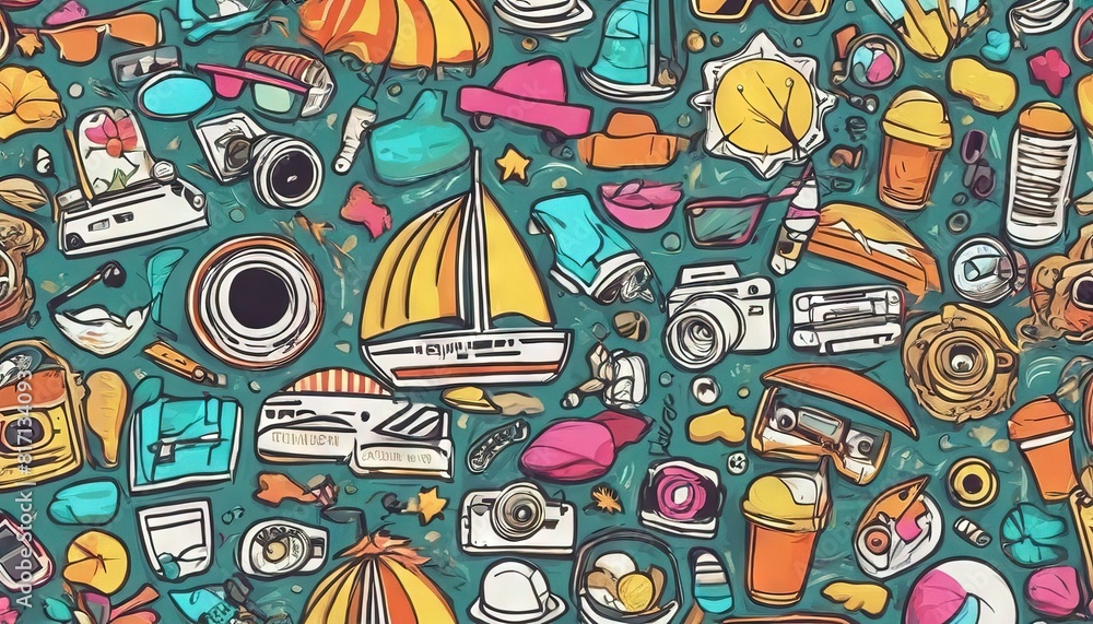 Fototapeta premium 'Summer Doodle Pattern Seamless Vacation Colorful'