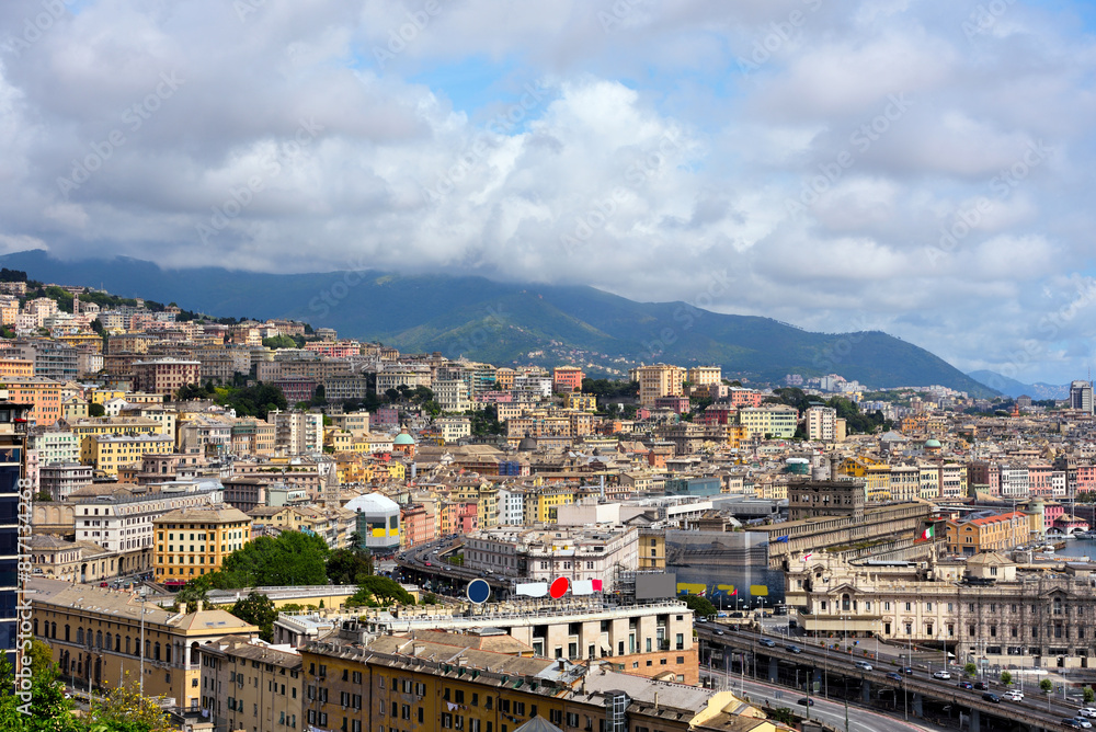 urban panorama and part of the historic center Genoa Italy
