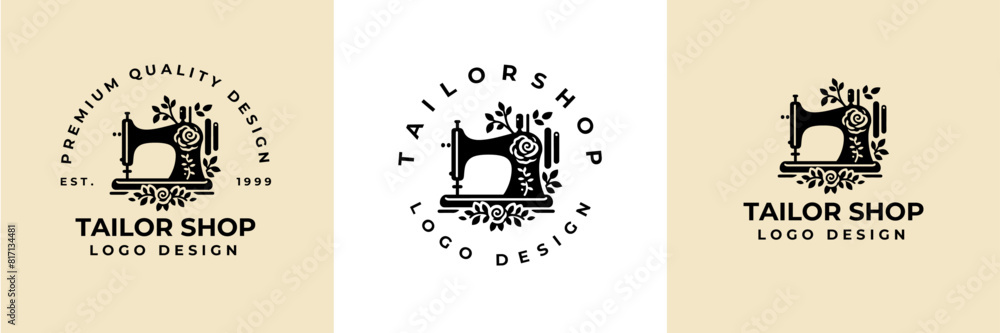 Sewing Machine and flower logo design illustration.Sewing logo atelier ...