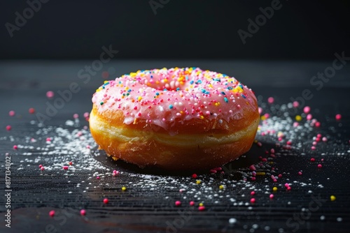 Tasty and tender donut bites on black background photo