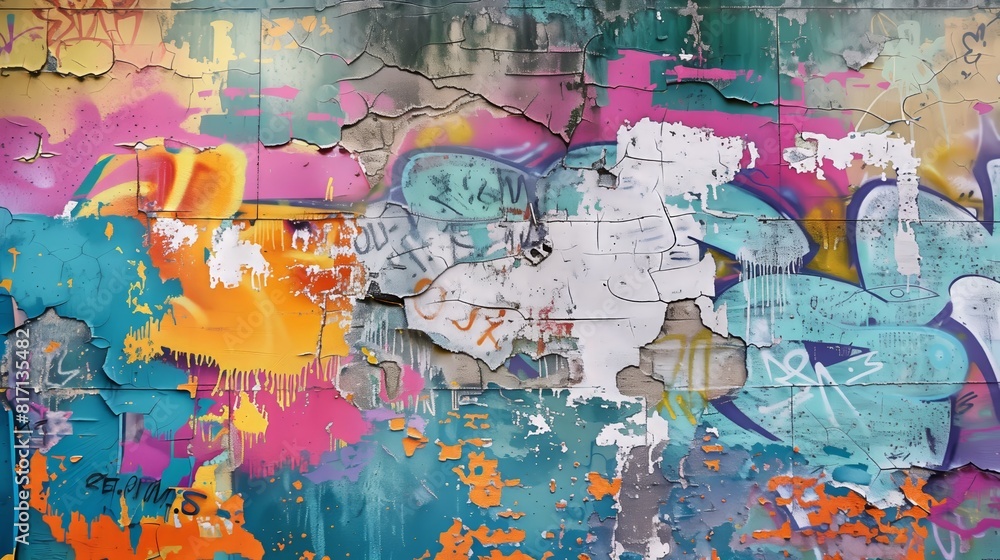 Naklejka premium Grunge wall: Bold graffiti showcases urban culture and creativity.