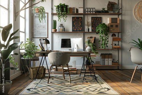 Home mock up cozy modern workplace in interior background 3d render