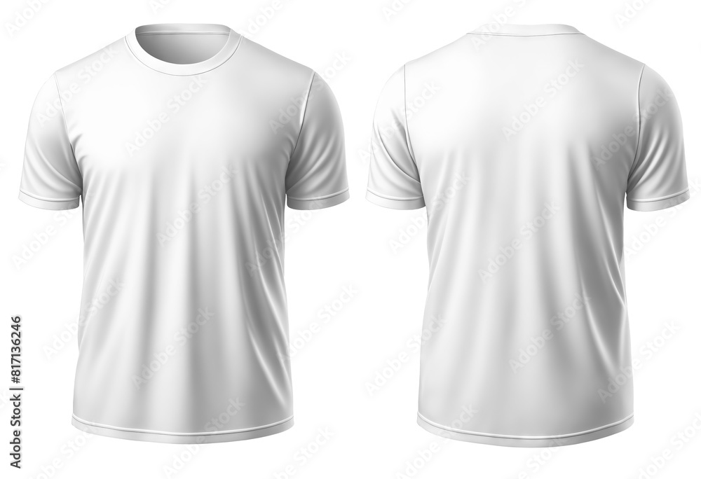 Set of white t-shirt round neck front, back view, png isolated background Set of white t-shirt round neck front, back view, png isolated background