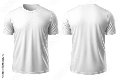 Set of white t-shirt round neck front, back view, png isolated background