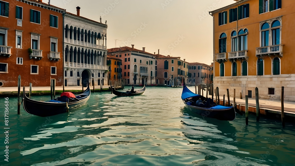 Obraz premium Venetian canal with gondolas and historic buildings