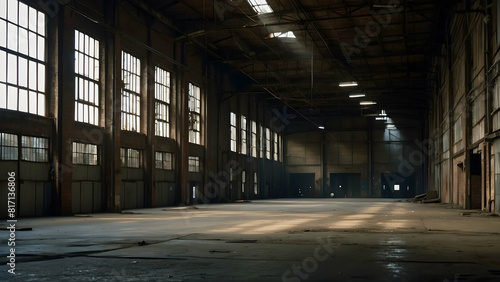 Spacious empty industrial warehouse interior