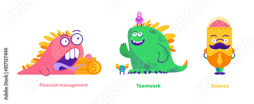 monster helpers. Flat Vector Illustration