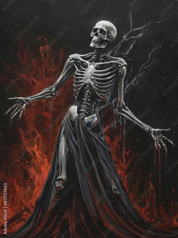 Dance With Death Skeleton Painting Generative AI Illustration Dance With Death Skeleton Painting Generative AI Illustration