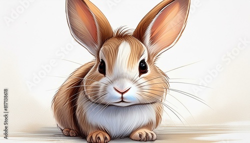 white rabbit on a white background. A small  energetic rabbit with soft brown and white fur  sitting upright on a clean white