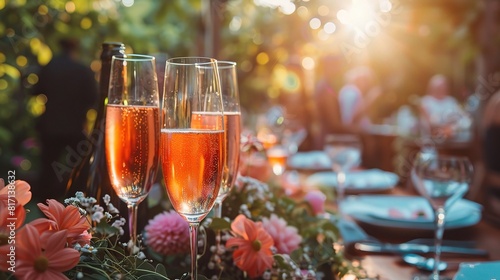 Friends and family gather to celebrate an engagement with a colorful garden party  the air filled with laughter and the sound of clinking glasses.