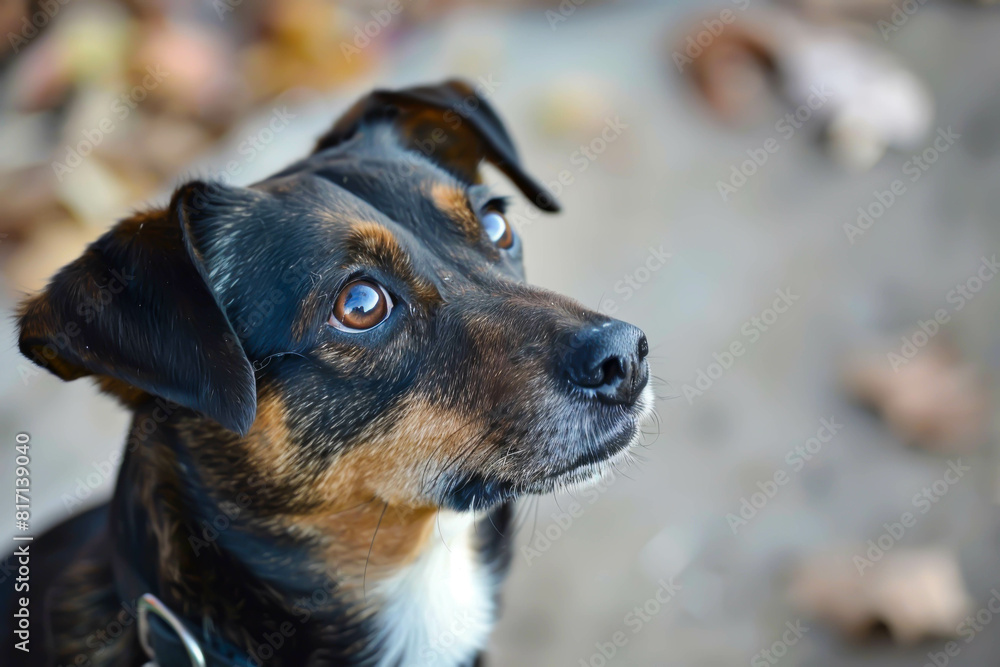 A dog with brown and black fur is looking at the camera A dog with brown and black fur is looking at the camera