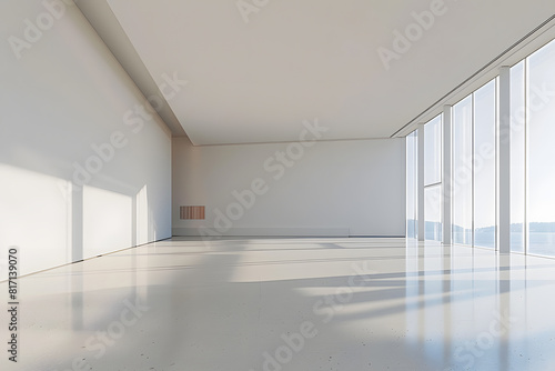 Modern empty room with large windows and natural light