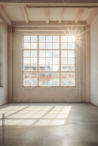 Sunlit empty room with large window