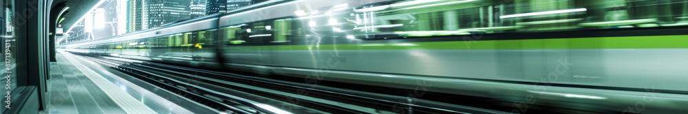 Fototapeta premium Futuristic High-Speed Train in Metallic Green Blurring Motion