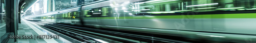 Futuristic High-Speed Train in Metallic Green Blurring Motion