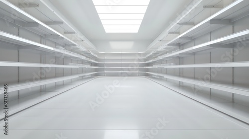 wallpaper of a empty shelf in a supermarket on a white flat background
