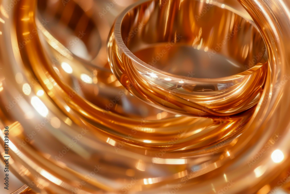 A gold ring with a spiral design. The ring is shiny and has a metallic look A gold ring with a spiral design. The ring is shiny and has a metallic look