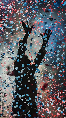 Victory Confetti Celebration - Silhouette Man Woman Red White Blue Election Winner