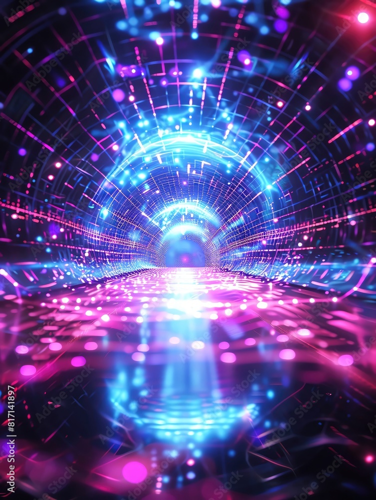 Obraz premium Prismatic energy field front view, vibrant light patterns, cybernetic tone, Tetradic color scheme